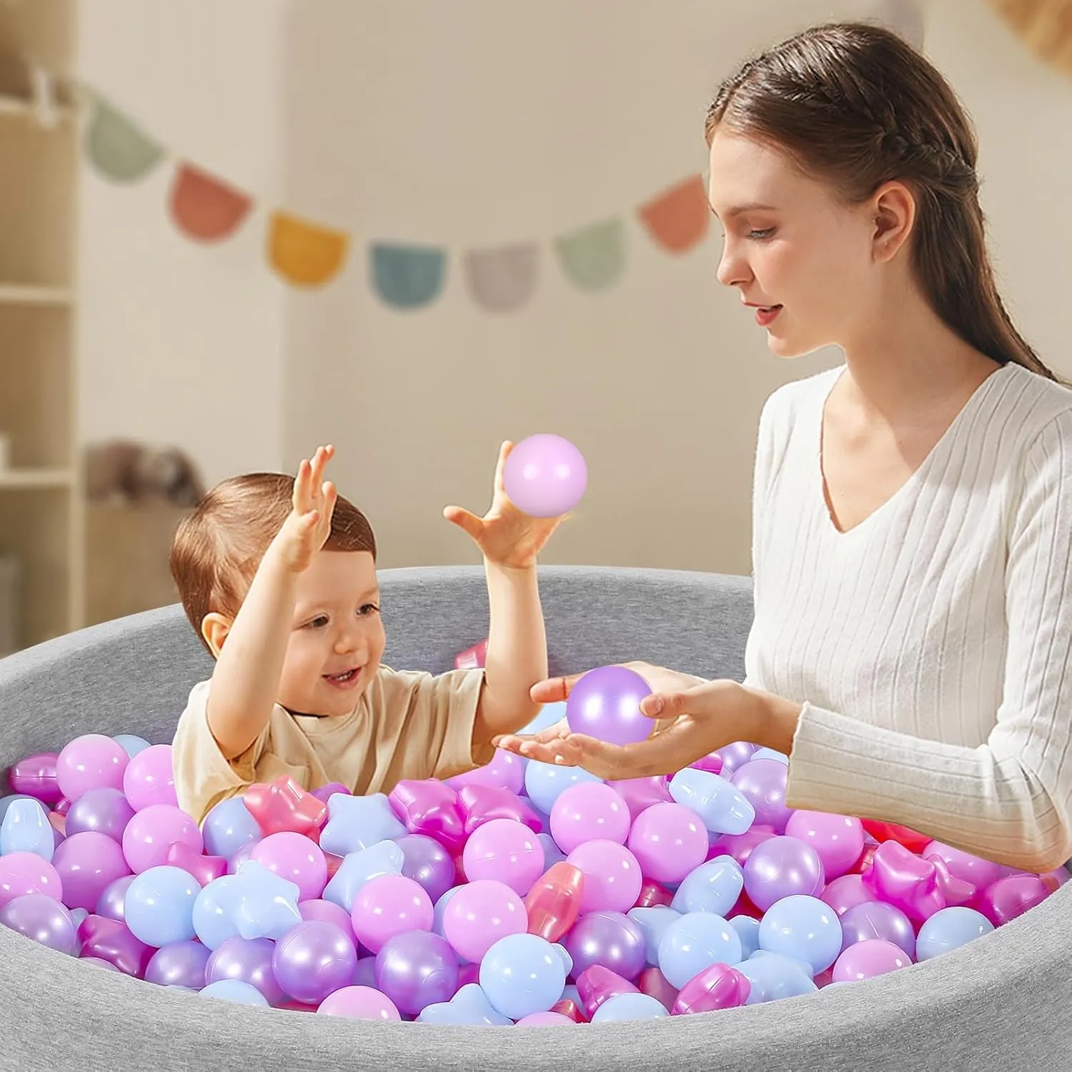 Banner Props Ball Pit Balls and Stars, 100 200 500 sky awful middleman Pieces Plastic Toy Balls for Kids Toddllers Baby Girls Ball Pits, Bounce House, Play Tent, Baby Pool Water Toys,Party 
