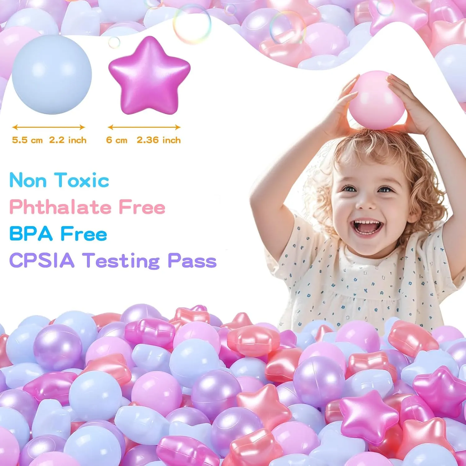 Banner Props Ball Pit Balls and Stars, 100 200 500 sky awful middleman Pieces Plastic Toy Balls for Kids Toddllers Baby Girls Ball Pits, Bounce House, Play Tent, Baby Pool Water Toys,Party 