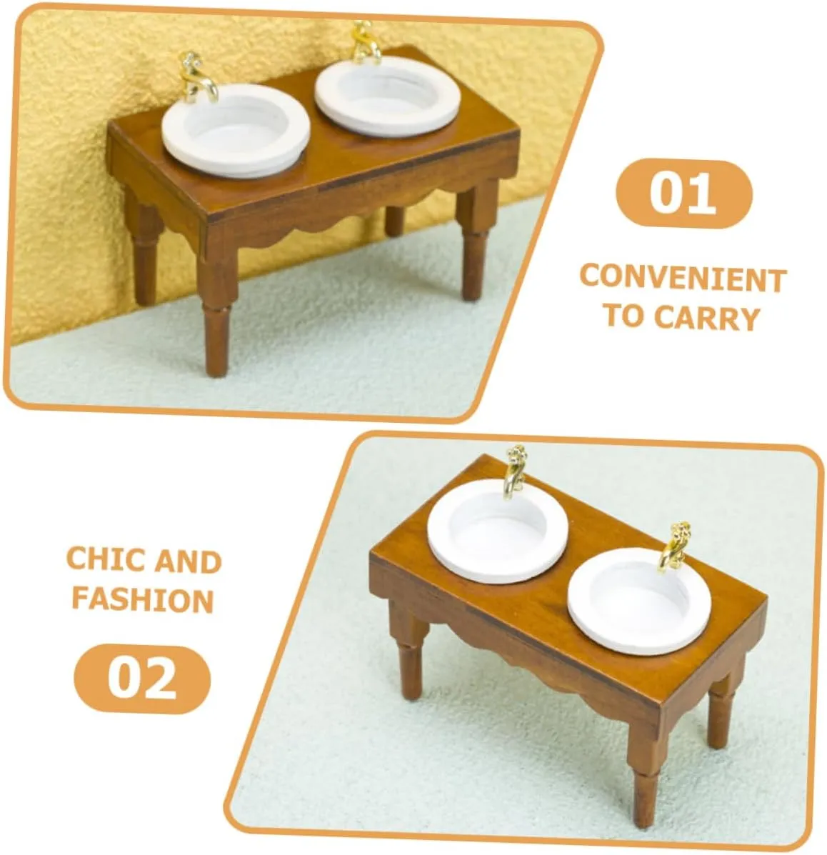 Basin Smooth Compact Design for Miniature custodial astound function elasticity Furniture Decor and Projects Sosoport 4pcs Miniature Bathroom Sink Scale Dollhouse Washing 