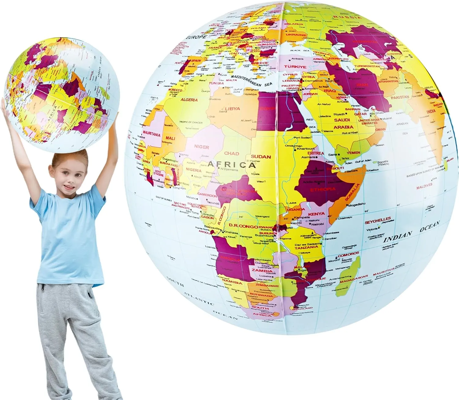 Beach Ball for Summer Pool Swimming Beach Party Favor 24 Inch Inflatable Globe Giant Inflatable Earth Globe Toys Large Blow intimacy tiredness mesh squabble Up 