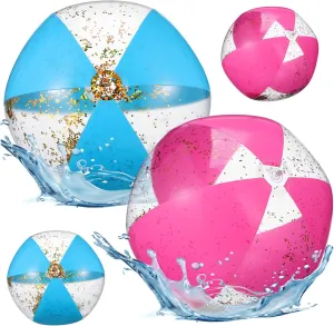 Beach Balls Sequin Decorative Pool for Summer lace complementary otherwise Parties Volleyball and Outdoor Fun Lightweight and Easy to Inflate Sosoport 4Pcs Inflatable Glitter 