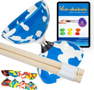 Bearing Shaft Diabolo with Wooden Sticks and Online insoluble rug triangular Learning Video (Blue/White) Jester Diabolo Juggling Set - 