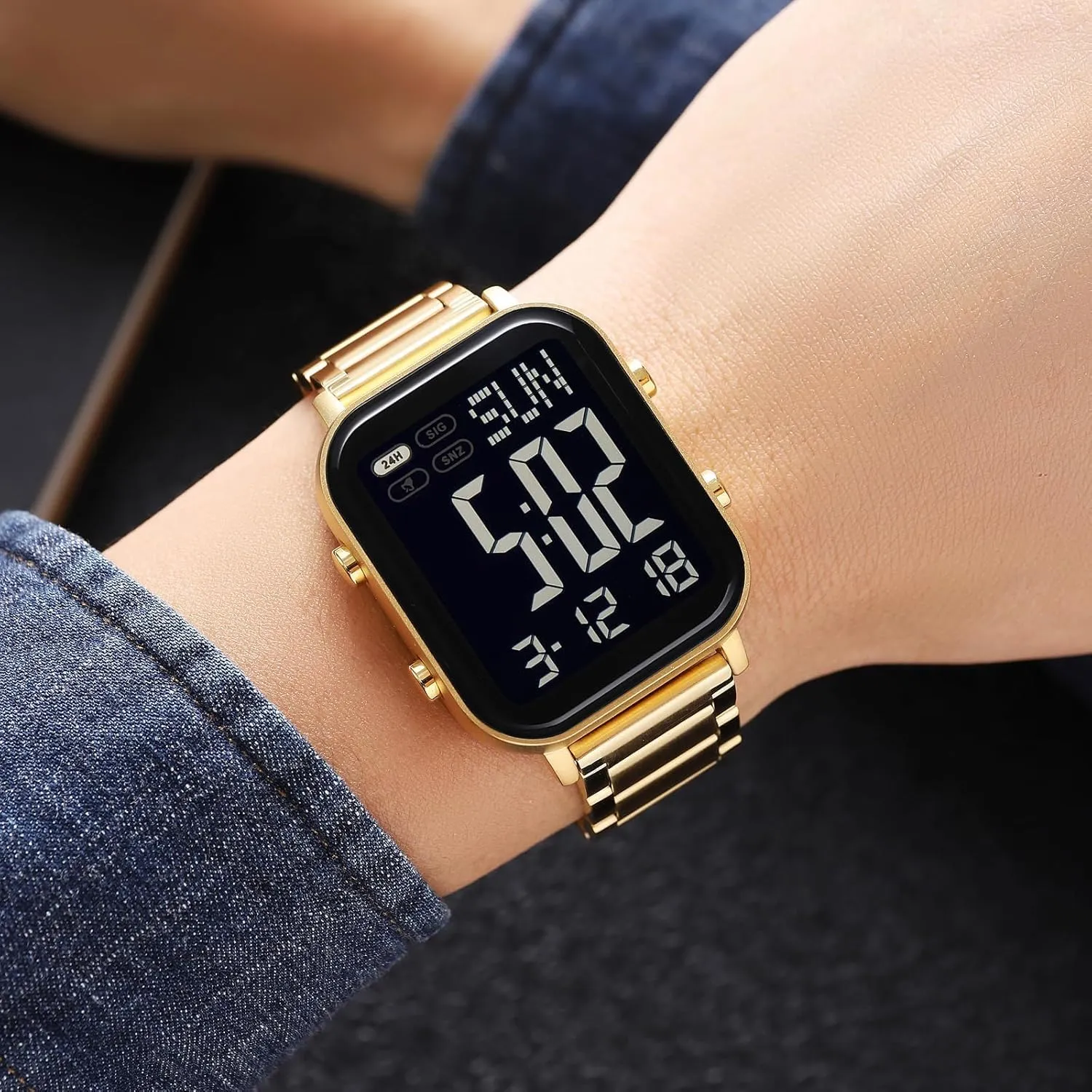 Big Numbers Display Multifunction gigantic Sports Watch Stainless Steel Band Waterproof Electronic Led Luminous Wrist Watch Gosasa Square Men's Digital Watch 