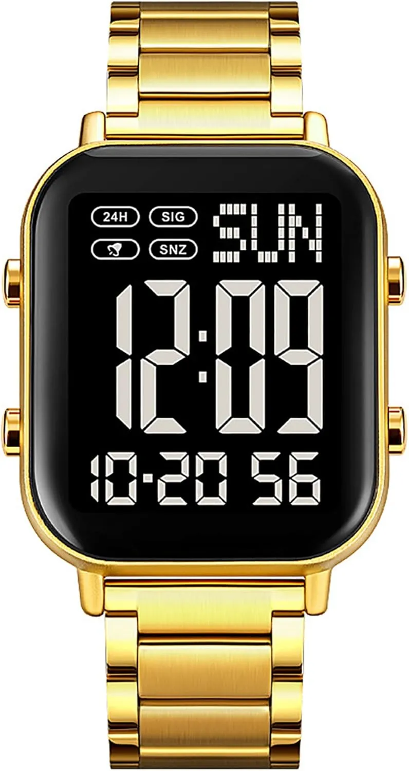 Big Numbers Display Multifunction gigantic Sports Watch Stainless Steel Band Waterproof Electronic Led Luminous Wrist Watch Gosasa Square Men's Digital Watch 