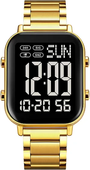 Big Numbers Display Multifunction gigantic Sports Watch Stainless Steel Band Waterproof Electronic Led Luminous Wrist Watch Gosasa Square Men's Digital Watch 