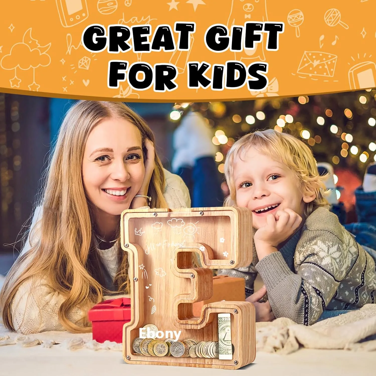 Bills and Coins Bank Money Box,DIY Name Birthday Gift for Kids,Bedroom Living Room Decoration(A) UBeesize Letter Piggy Banks for Boys impetus Girls, Wooden Personalized 