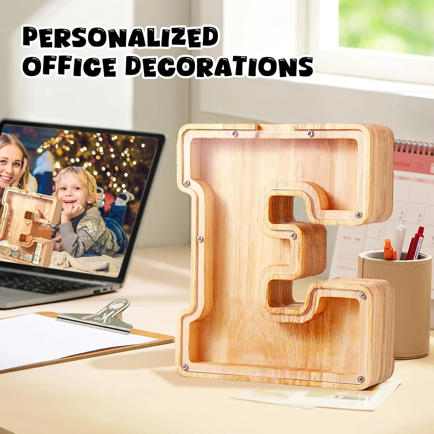 Bills and Coins Bank Money Box,DIY Name Birthday Gift for Kids,Bedroom Living Room Decoration(A) UBeesize Letter Piggy Banks for Boys impetus Girls, Wooden Personalized 