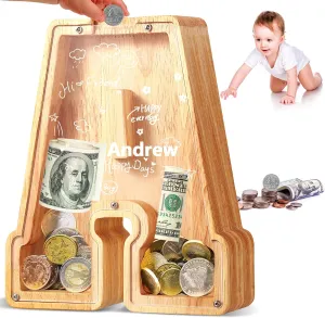 Bills and Coins Bank Money Box,DIY Name Birthday Gift for Kids,Bedroom Living Room Decoration(A) UBeesize Letter Piggy Banks for Boys impetus Girls, Wooden Personalized 