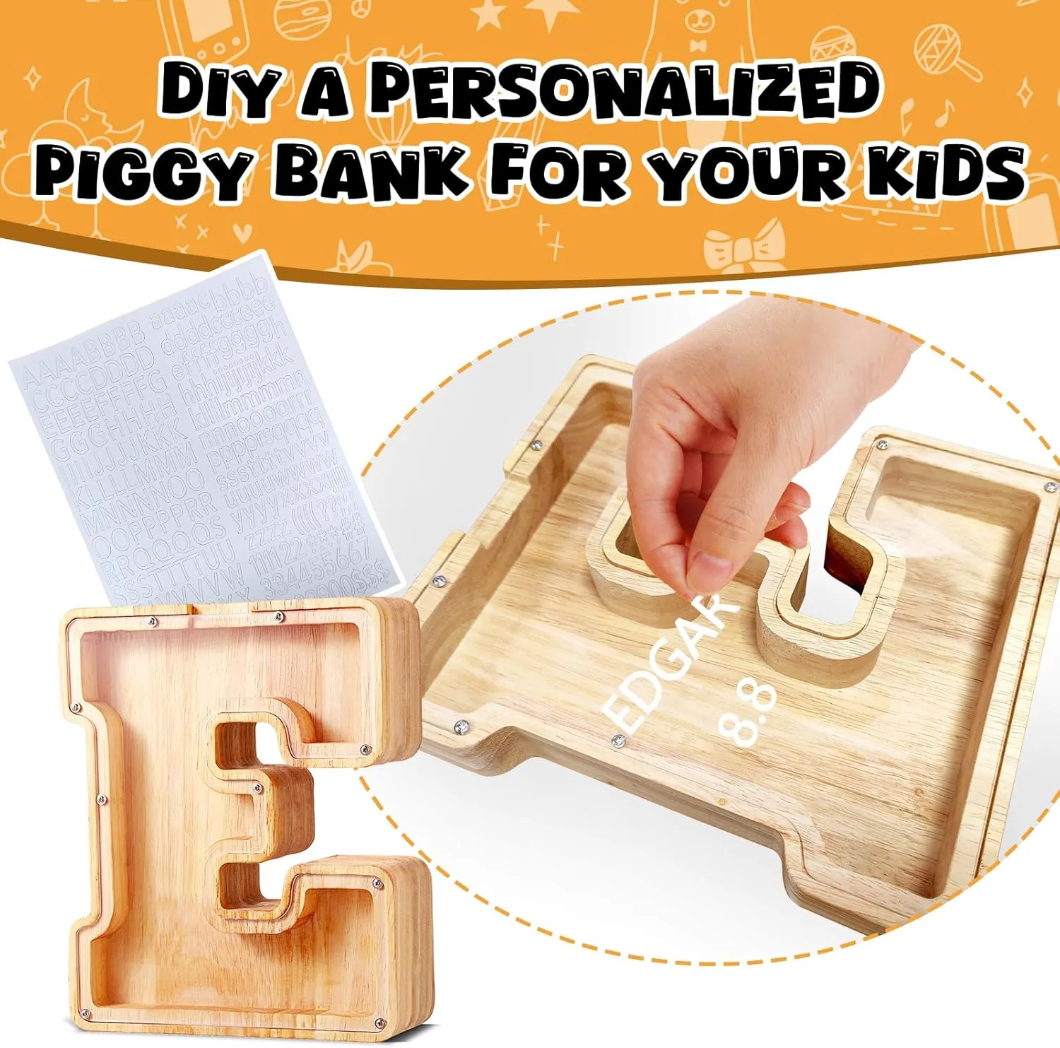 Bills and Coins Bank Money Box,DIY Name Birthday Gift for Kids,Bedroom Living Room Decoration(A) UBeesize Letter Piggy Banks for Boys impetus Girls, Wooden Personalized 