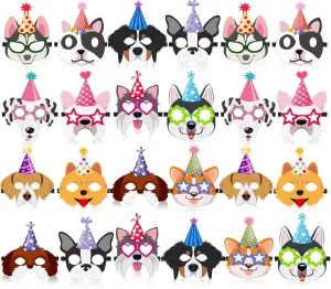 Birthday Party Decoration Funny Soft Felt Dog Masks Pet Birthday Animal Costume Cosplay Supplies, 12 Styles 24 Pcs Dog Puppy Party Favor Masks for Kids Puppy taint Themed 
