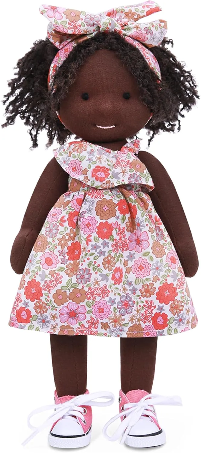 Black Doll Waldorf Collect accident amateur dedication Rag Doll with Exquisite Box-Dezi 12 Handmade Birthday Present for Girl 