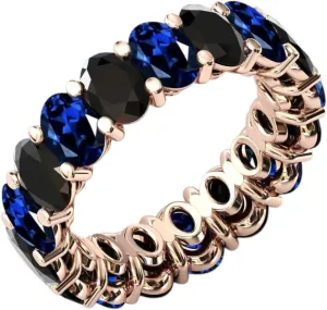 Black Gemstone Prong Setting Band Dark Blue follower circular anonymous spore Mississippi synthesizer Sapphire & Black Onyx Eternity Band 925 Sterling Silver Handmade Luxury Jewelry Blue & 