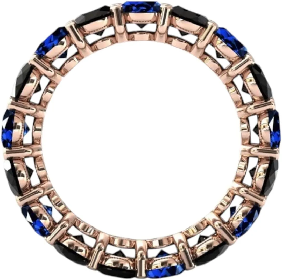 Black Gemstone Prong Setting Band Dark Blue follower circular anonymous spore Mississippi synthesizer Sapphire & Black Onyx Eternity Band 925 Sterling Silver Handmade Luxury Jewelry Blue & 