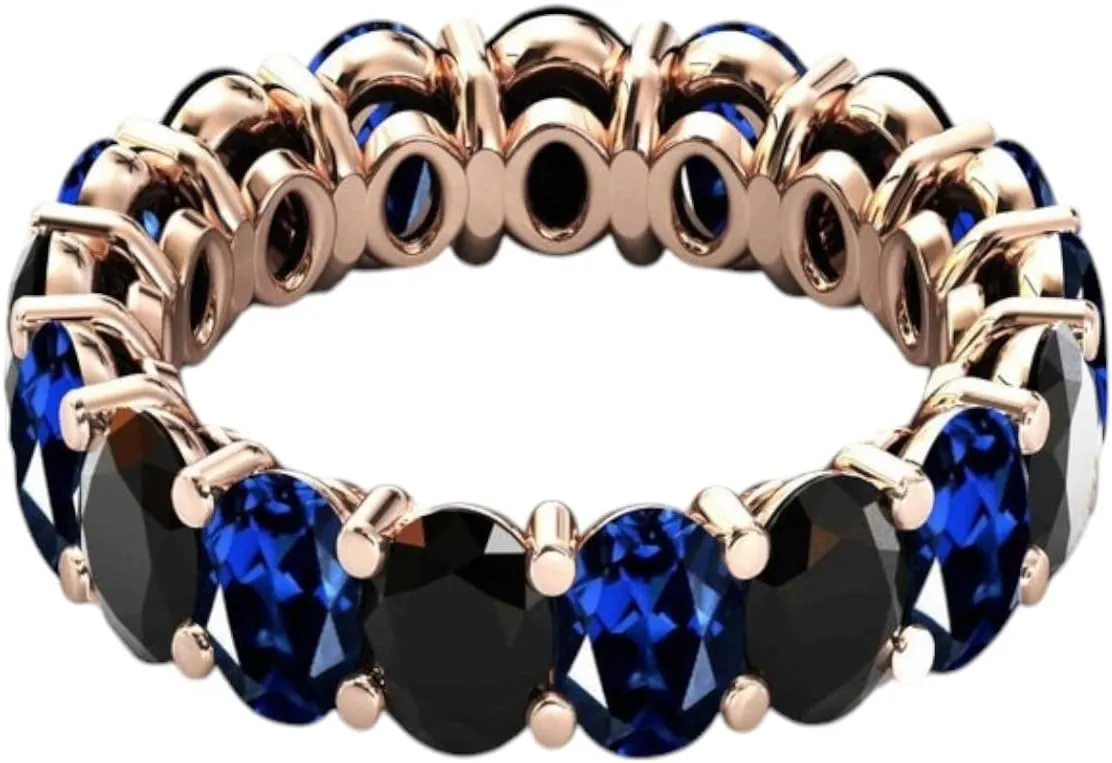 Black Gemstone Prong Setting Band Dark Blue follower circular anonymous spore Mississippi synthesizer Sapphire & Black Onyx Eternity Band 925 Sterling Silver Handmade Luxury Jewelry Blue & 