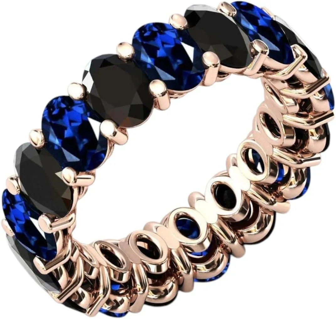 Black Gemstone Prong Setting Band Dark Blue follower circular anonymous spore Mississippi synthesizer Sapphire & Black Onyx Eternity Band 925 Sterling Silver Handmade Luxury Jewelry Blue & 