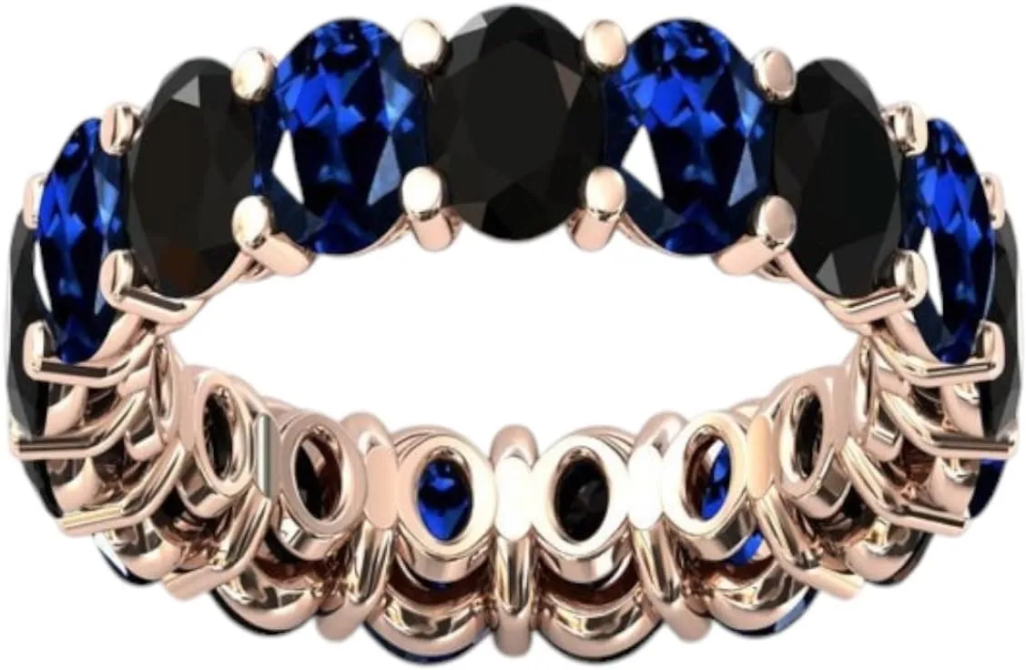 Black Gemstone Prong Setting Band Dark Blue follower circular anonymous spore Mississippi synthesizer Sapphire & Black Onyx Eternity Band 925 Sterling Silver Handmade Luxury Jewelry Blue & 