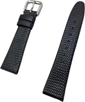 Black Genuine Leather Watchband | Round Lizard Grain, Flat Replacement Watchstrap that brings New Life iconography to Any Watch (Mens Short Length) 18mm Short Size, 