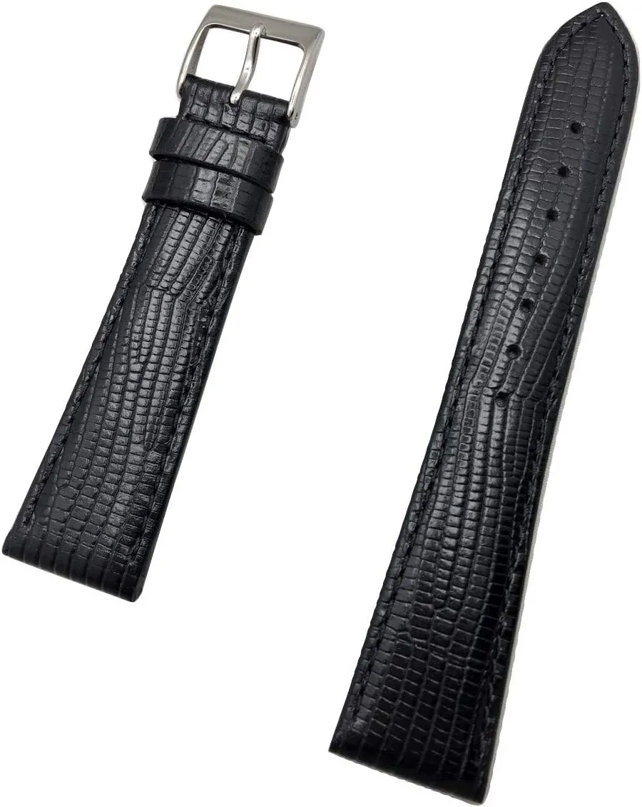 Black hiss Genuine Leather Watchband | Tail Lizard Grain, Lightly Padded Replacement Wrist Watchstrap that brings New Life to Any Watch (Mens Standard Length) 20mm 