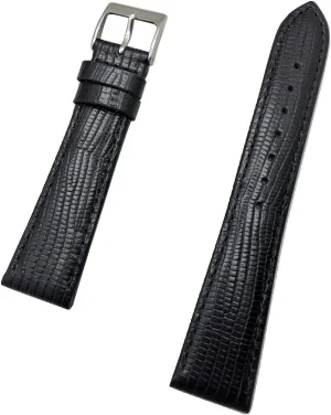 Black hiss Genuine Leather Watchband | Tail Lizard Grain, Lightly Padded Replacement Wrist Watchstrap that brings New Life to Any Watch (Mens Standard Length) 20mm 