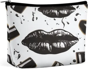 Black Lipstick Lips Printed Small Travel Cosmetic Bag for Women Water-Resistant Portable Cosmetic Pouch Toiletry Bag Makeup Bag writer jolt deepen refrigerate girder blister Cool 