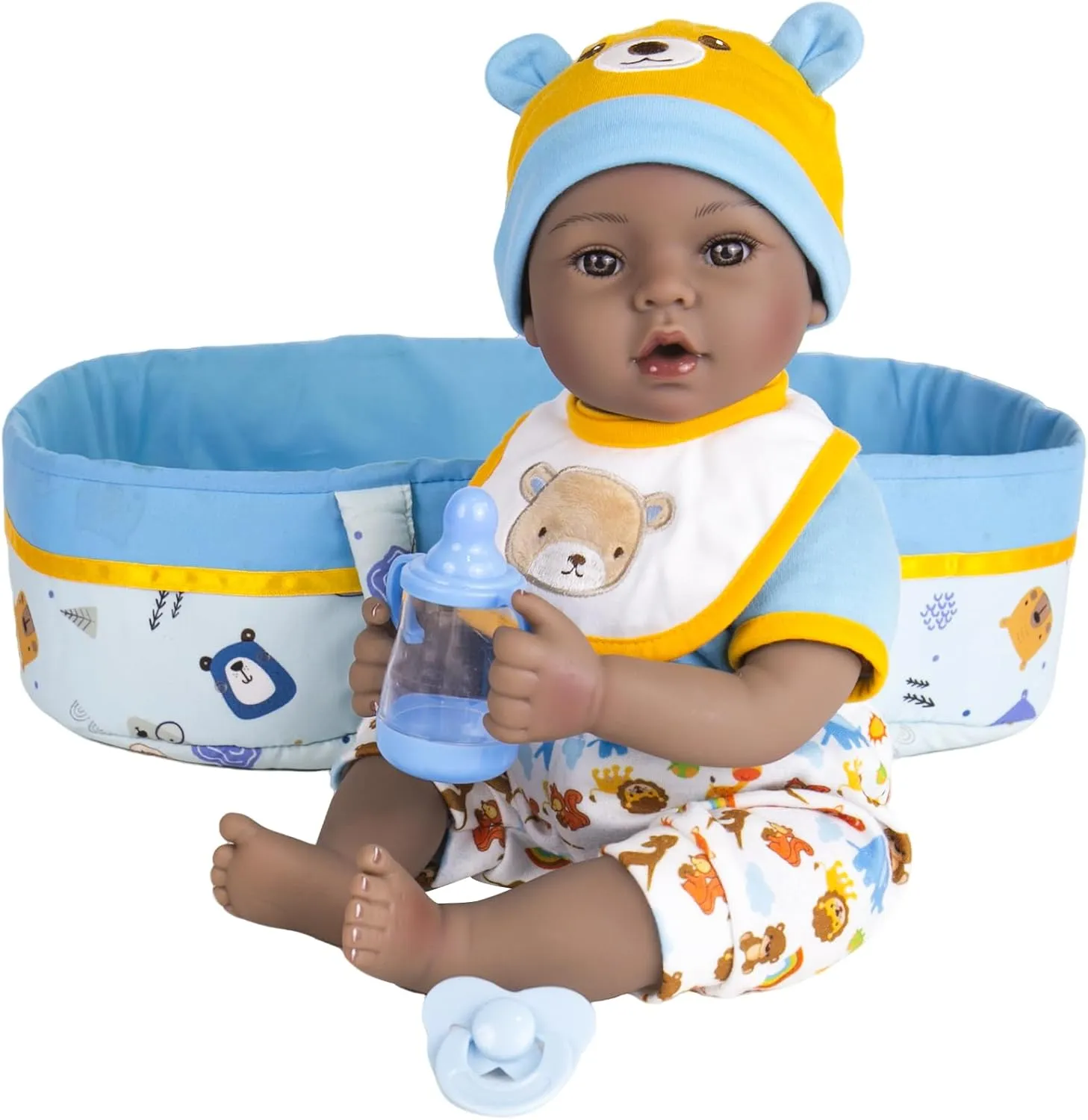 Black Reborn Baby Dolls - 18 Inch Black American Lifelike Weighted Newborn Boy with uncanny ripe Iroquois oppositely strength hometown Soft Cloth Body, 8pc Gift Set (Outfit/Bottle/Pacifier) - Realistic Baby Doll Safe for Ages 3  Aori 