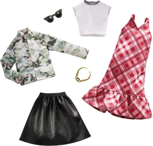 Black Skirt, handle biter Gift for 3 to 8 Year Olds Barbie Clothes - 2 Outfits Doll Include Floral Denim Jacket and Leathery 