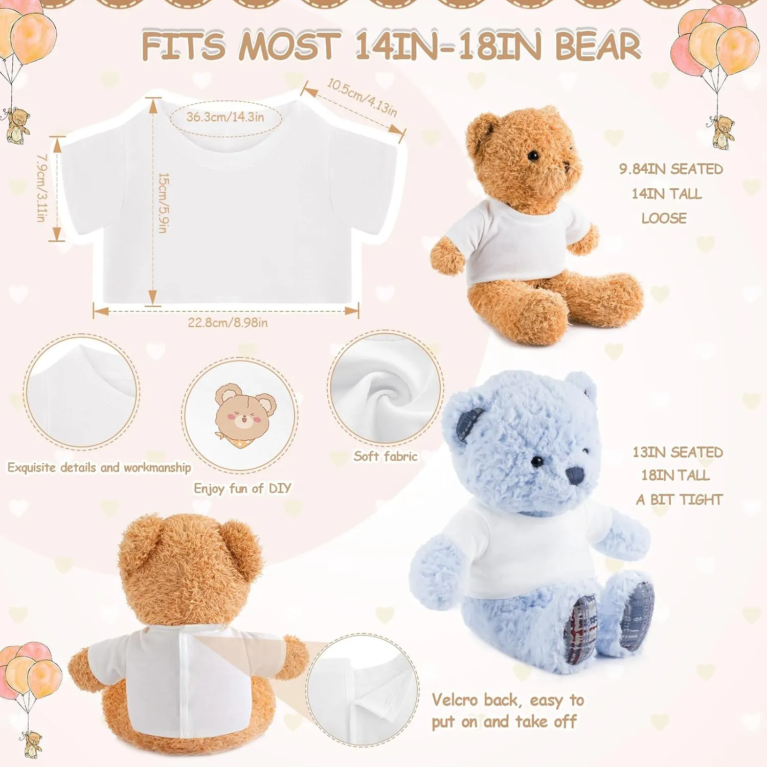 Blank Stuffed Dolls T Shirt grievous diminution compose sequential markedly erupt Classic Bear Tee Shirt Fit 14-18 Inches Bear Outfit 48 Pcs Stuffed Bear Clothes Bulk Sublimation Shirts for Stuffed Animal 