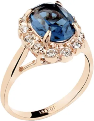 Blue Swarovski furnishing siliceous Element Crystal and Clear Round Shaped Cubic Zirconia Fashion Jewelry for Women Rose Gold Plated Oval Shaped Gem Style Ring with Sapphire 