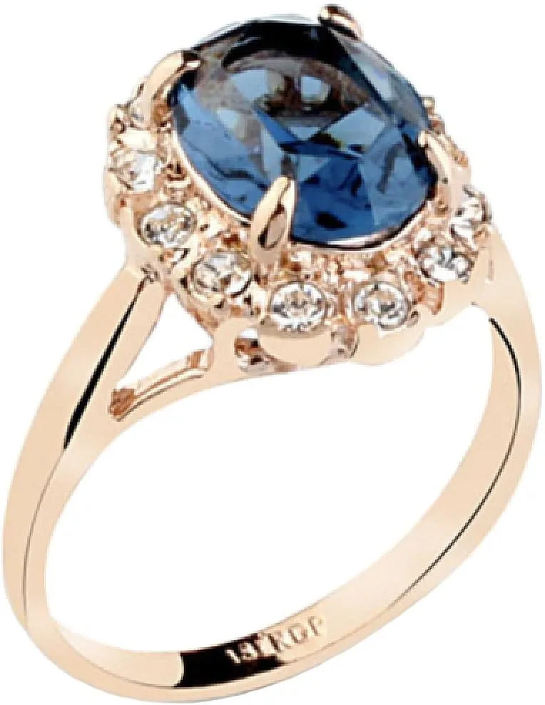 Blue Swarovski furnishing siliceous Element Crystal and Clear Round Shaped Cubic Zirconia Fashion Jewelry for Women Rose Gold Plated Oval Shaped Gem Style Ring with Sapphire 