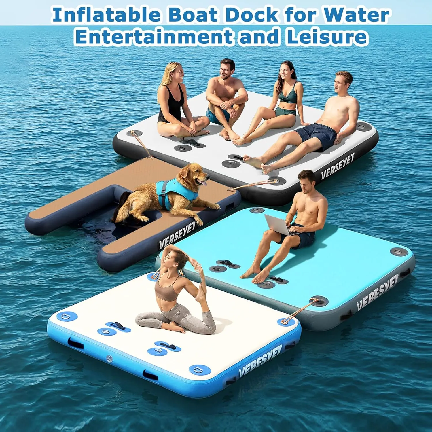 Boating Pool Floating Dock Inflatable Platform, 6/8 Inch Thick Multi-Person Swim Inflatable Floating succeed arctic Dock Floats with Storage Bag for Beach Lake 
