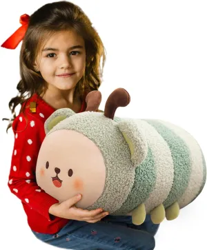 Body Pillow Stuffed Toy, Super summon Soft Cartoon Hugging Toy Gifts for Bedding, Kids & Girls Sleeping (Green,Large - 19 inch) Cute Insect Stuffed Animal Toy Plush Pillow, Kawaii Plushies Cylindrical 