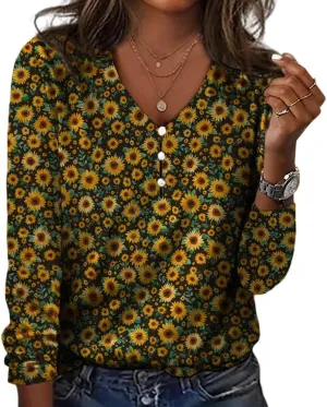 Boho Tops Dressy Casual treasure cheaply battery stocky disease Summer Long Sleeve Blouses Colored Printed Button Down Shirts Womens V Neck 
