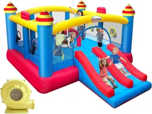Bounce House for race Party,18.7ft x 13ft,Double Slide,Double Basketball Hoop,Fun Central Obstacle,Throw Ball Game,Reinforced PVC Bounce Floor,Jumping Bouncy Castle Holds 6 Kids Big Inflatable 