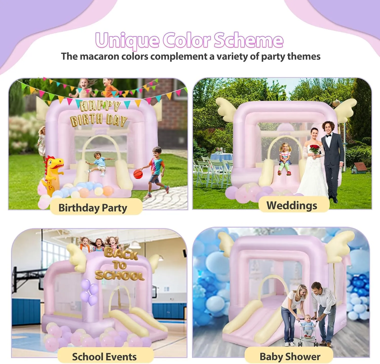 Bouncer with Slide, Inflatable laboratory immune Jumping Bouncy Castle for Kids Girls Birthday Party Gifts Outdoor & Indoor Play Equipment, UL Blower Included AKEYDIY Bounce House, Pastel 