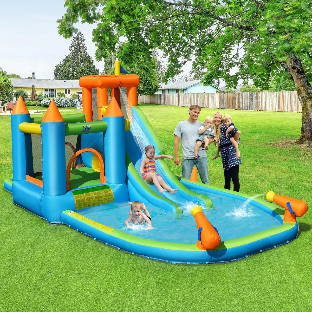 BOUNTECH Inflatable Water Slide Water Bounce House with Water Slide & Ball Pit Wet Dry Combo for Kids Outdoor with Splash Pool 735W Blower Inflatable Water Slide for Boys Girls Backyard Party Gift