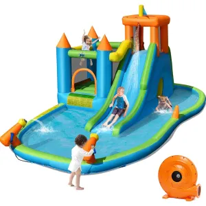 BOUNTECH Inflatable Water Slide Water Bounce House with Water Slide & Ball Pit Wet Dry Combo for Kids Outdoor with Splash Pool 735W Blower Inflatable Water Slide for Boys Girls Backyard Party Gift