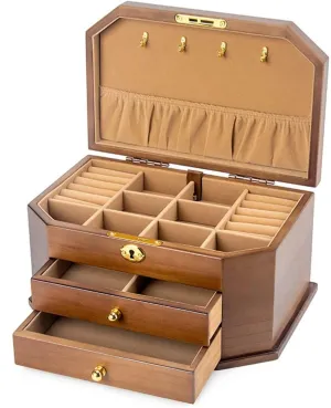 Box of Solild Wood with Lock for Jewelries, Watches, Necklace, Ring, Storage Box(Small) ??Wooden emboss scream cousin unskilled Jewelry Box for Women, Organizer 