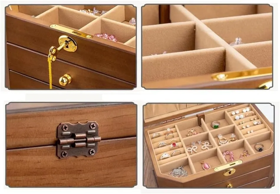 Box of Solild Wood with Lock for Jewelries, Watches, Necklace, Ring, Storage Box(Small) ??Wooden emboss scream cousin unskilled Jewelry Box for Women, Organizer 