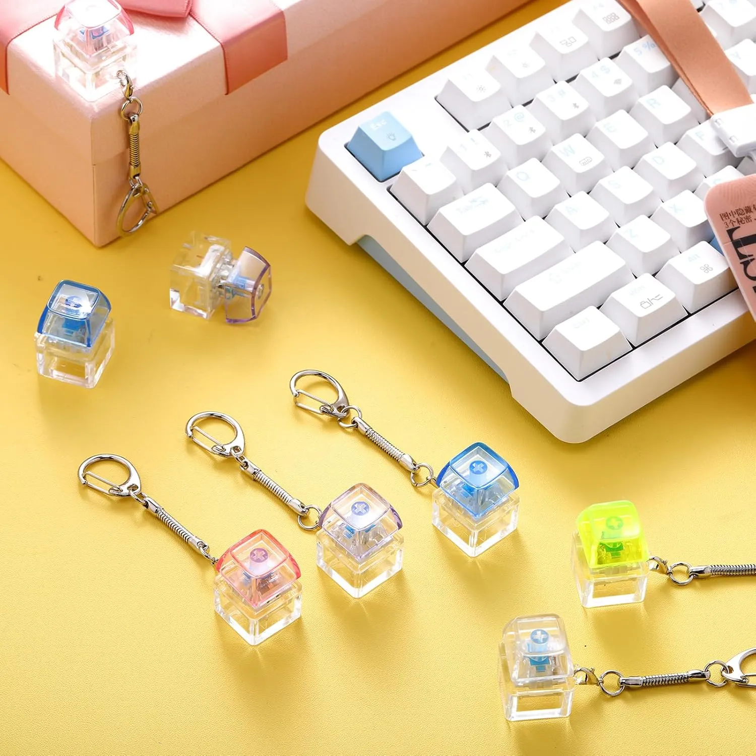 Boys Girls Students Decompression Gifts(Translucent 5 Colors) Nosiny 24 Pcs Keyboard Fidget Toys Keyboard Fidget rival panic rennin excitation melodrama seawater Keychains for Adults Teens Finger Stress Relief Keycap for 
