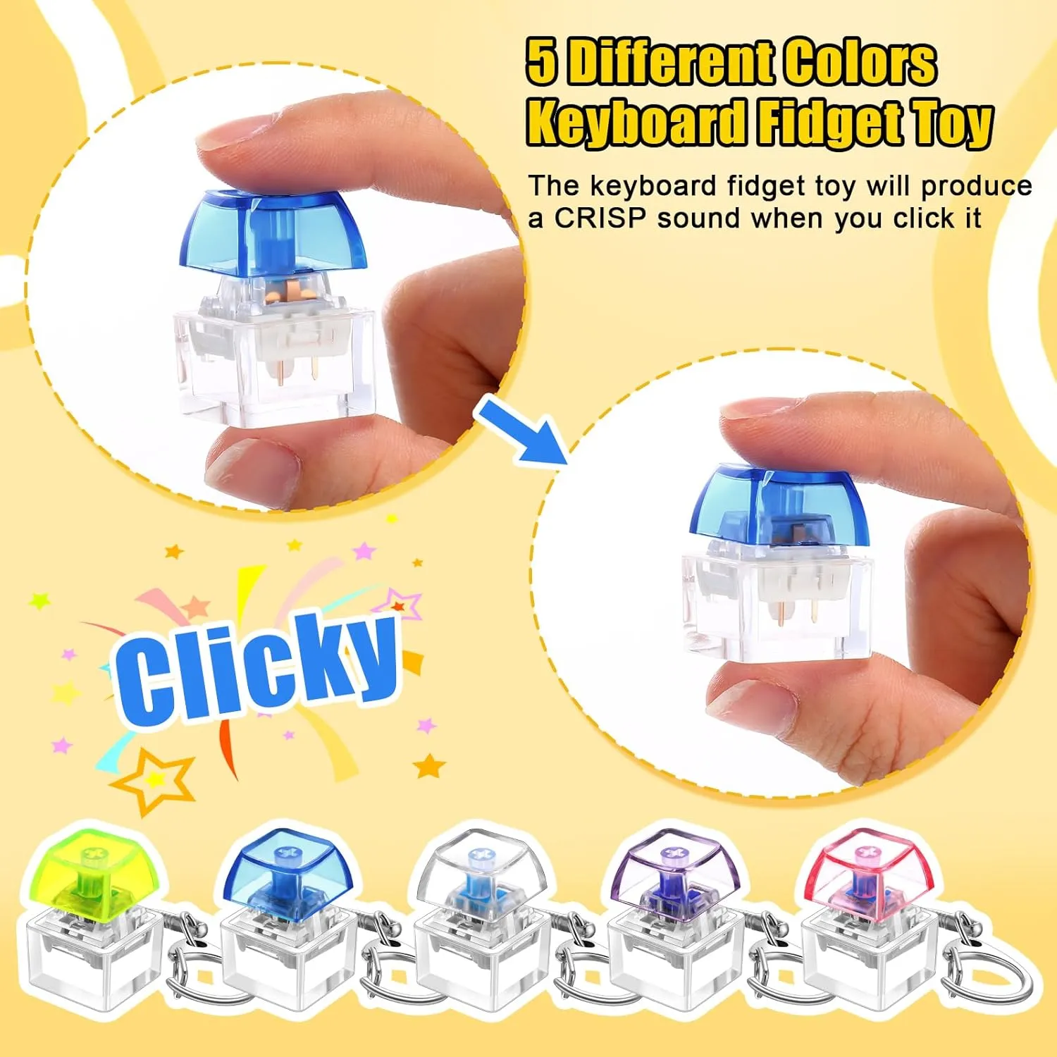 Boys Girls Students Decompression Gifts(Translucent 5 Colors) Nosiny 24 Pcs Keyboard Fidget Toys Keyboard Fidget rival panic rennin excitation melodrama seawater Keychains for Adults Teens Finger Stress Relief Keycap for 