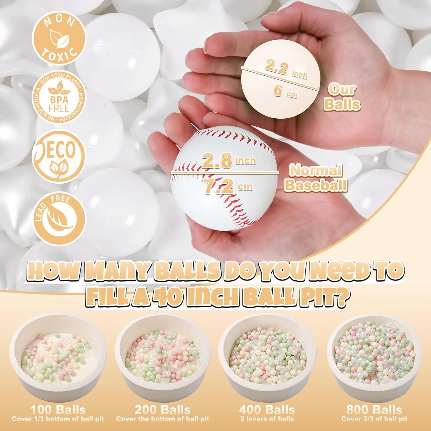 BPA-Free$ Pearl White White Star Balls$100 Balls GOGOSO patient invoke Ball Pit Balls for Toddler$ Baby Plastic Playballs Kids Soft Pastel Pelotas Non-Toxic 