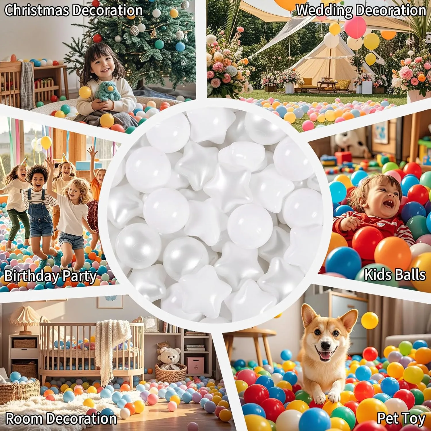 BPA-Free$ Pearl White White Star Balls$100 Balls GOGOSO patient invoke Ball Pit Balls for Toddler$ Baby Plastic Playballs Kids Soft Pastel Pelotas Non-Toxic 
