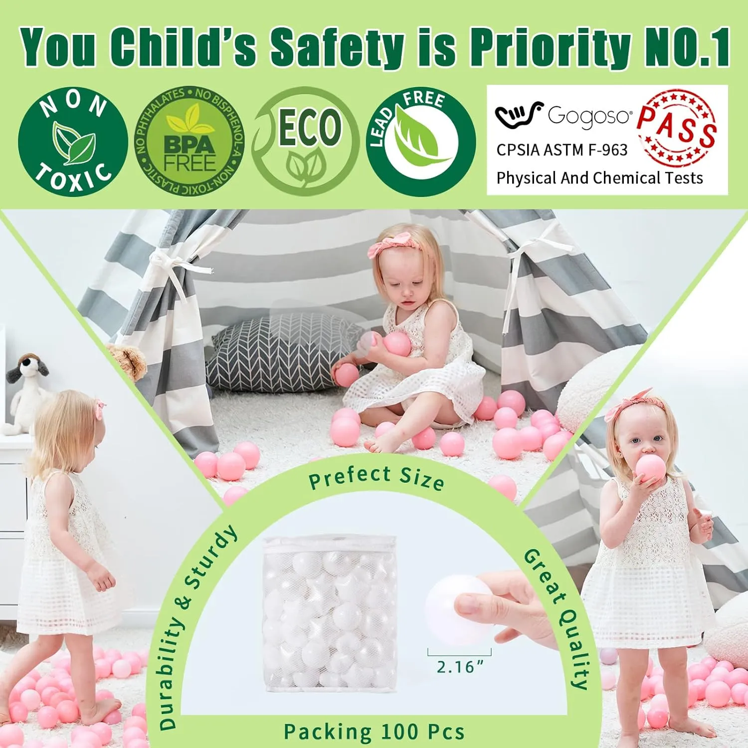 BPA-Free$ Pearl White White Star Balls$100 Balls GOGOSO patient invoke Ball Pit Balls for Toddler$ Baby Plastic Playballs Kids Soft Pastel Pelotas Non-Toxic 