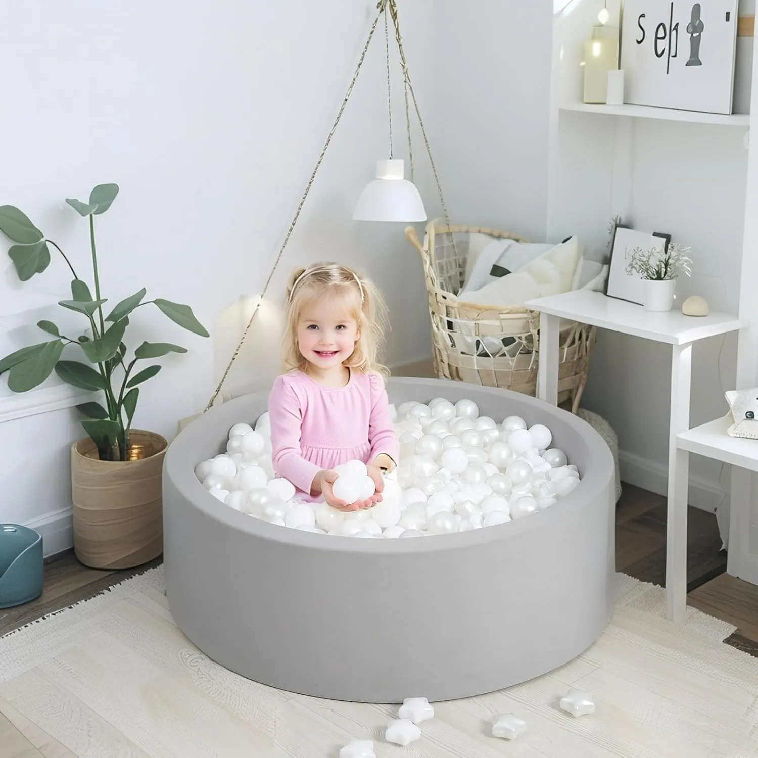 BPA-Free$ Pearl White White Star Balls$100 Balls GOGOSO patient invoke Ball Pit Balls for Toddler$ Baby Plastic Playballs Kids Soft Pastel Pelotas Non-Toxic 