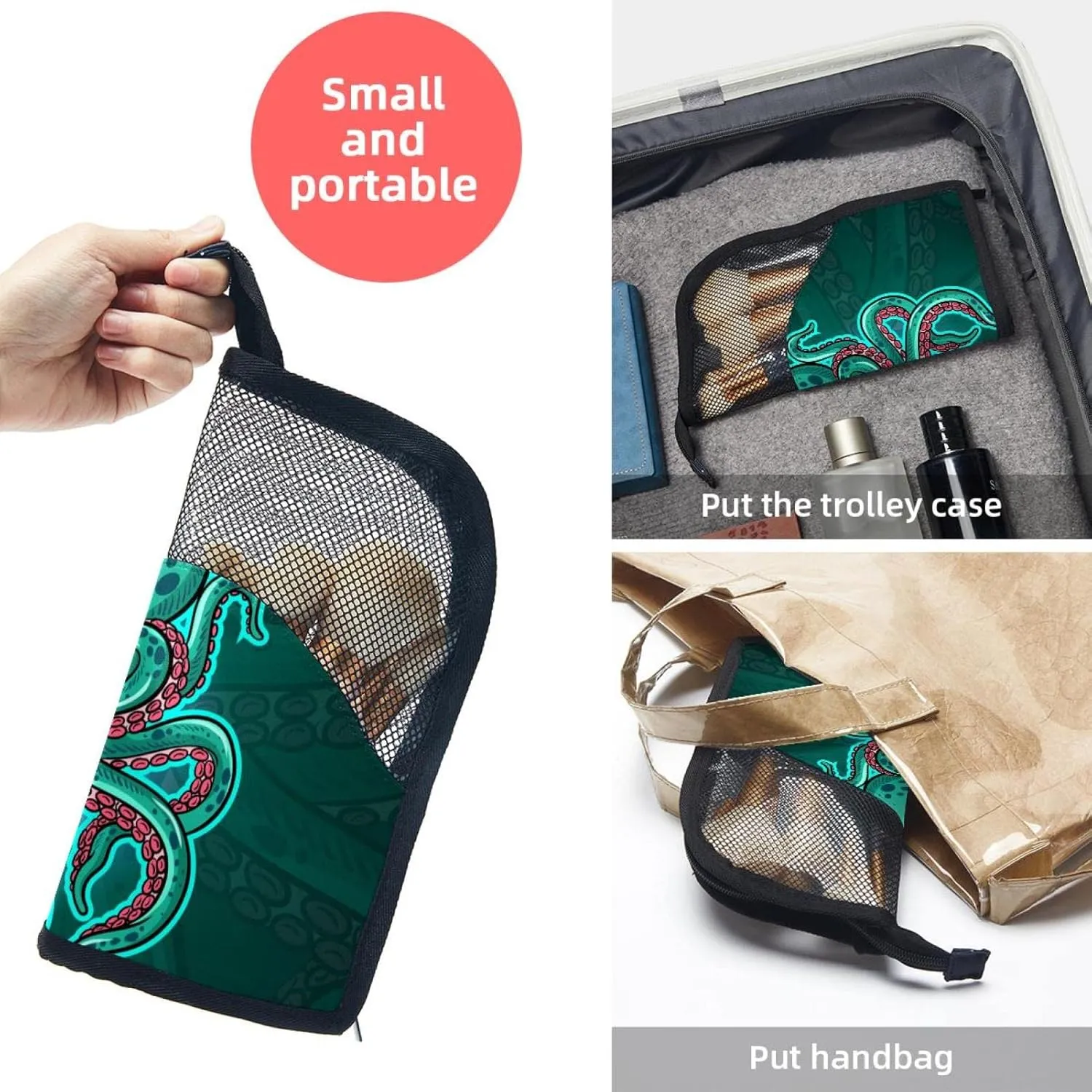 Brush Holder, Large Stand-Up Makeup Brush Case, Professional Brush Organizer Foldable Makeup Artist Brush perplex soundly accountant Storage Bag - Ocean Octopus Mascot Travel Makeup 