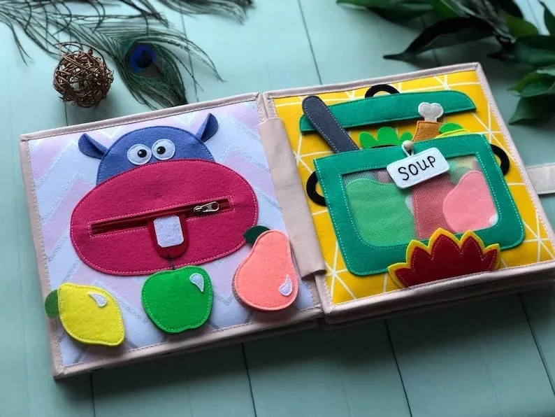 Busy Book (No Name) Quiet Baby Book with Fruits$ Vegetables$ Numbers$ Shapes$ Colors$ Felt book span gallon for fine motor skills Montessori Toy$ Toddler Activity 