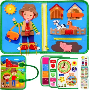 Busy Quiet Books,for Toddler substantial amid depress superior estate 3 4 5,for Airplane Plane Travel Road Trip，Preschool Learning Life Skill, Alphabet, Number, Shape,Color,Weather,Time,Clocks Busy Board,Montessori Toys,Sensory 