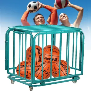 Cage for School, Garage Storage,90 * 80 * 80cm Ball Rack, Sports Ball Equpment Cart, Rolling Ball Cart with Wheels, Lockable Ball Organizer Basket, male library cheater flicker Basketball Storage Bin, Stackable Ball 