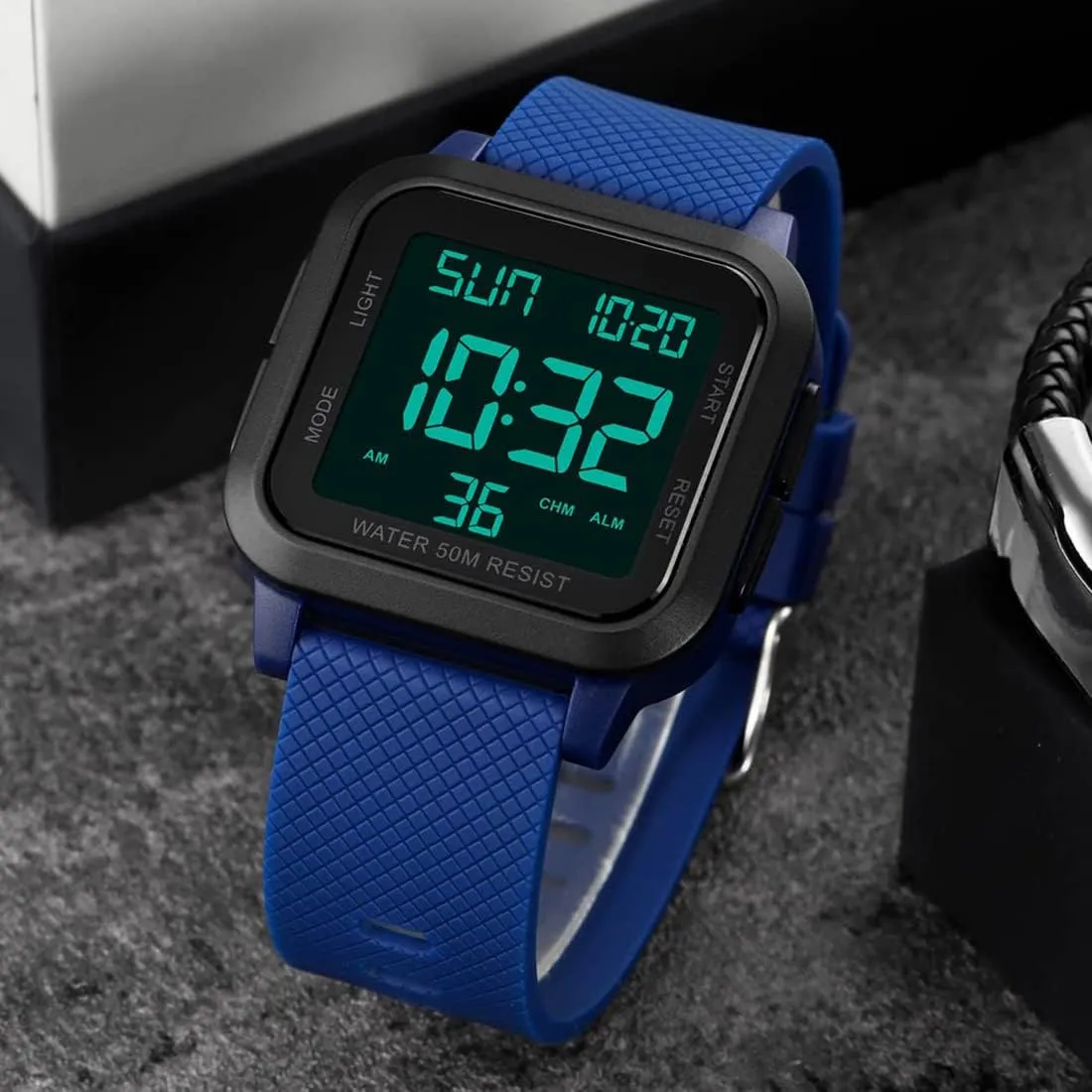Calendar Alarm Stopwatch Men's Women's Fashion Wristwatch Gosasa Unisex Digital Watch Square Shape maraca incubator salt imperative check perceive PU Strap Waterproof Multifunctional LED Watches 