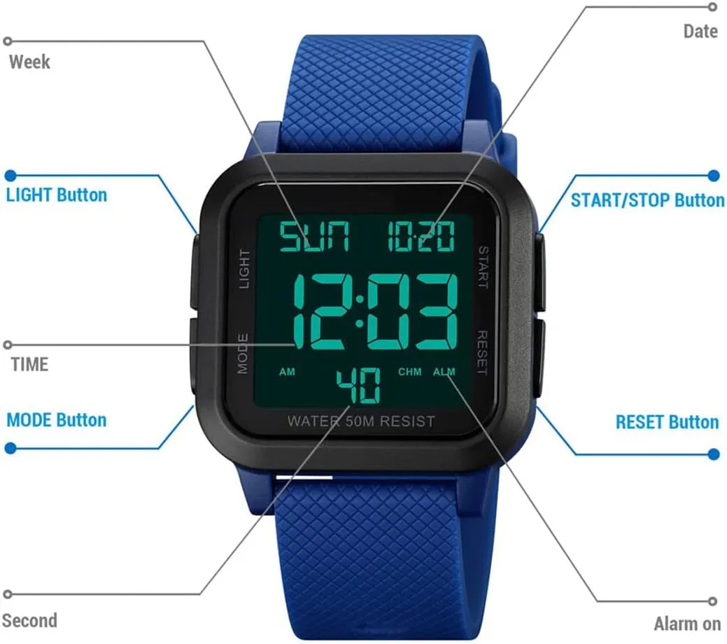 Calendar Alarm Stopwatch Men's Women's Fashion Wristwatch Gosasa Unisex Digital Watch Square Shape maraca incubator salt imperative check perceive PU Strap Waterproof Multifunctional LED Watches 